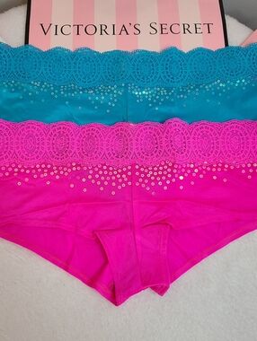 VTG Victoria's Secret 2pk Silky Satin Sequin Hiphugger Panties Size M